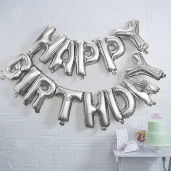 Luftballon Girlande - Happy Birthday - Silber